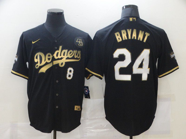 Men's Los Angeles Dodgers #8 #24 Kobe Bryant Black Gold Stitched MLB Cool Base Nike Jersey