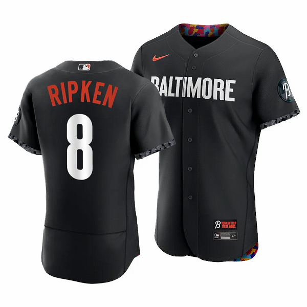 Men's Baltimore Orioles #8 Cal Ripken Jr. 2023 City Connect Black Flex Base Jersey