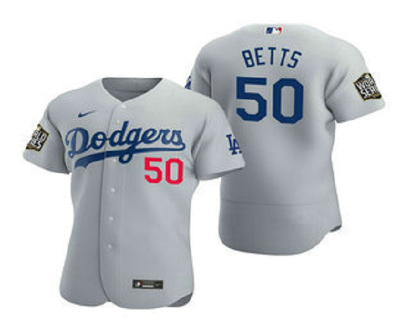 Men's Los Angeles Dodgers #50 Mookie Betts Gray 2020 World Series Flex Base Nike Jersey