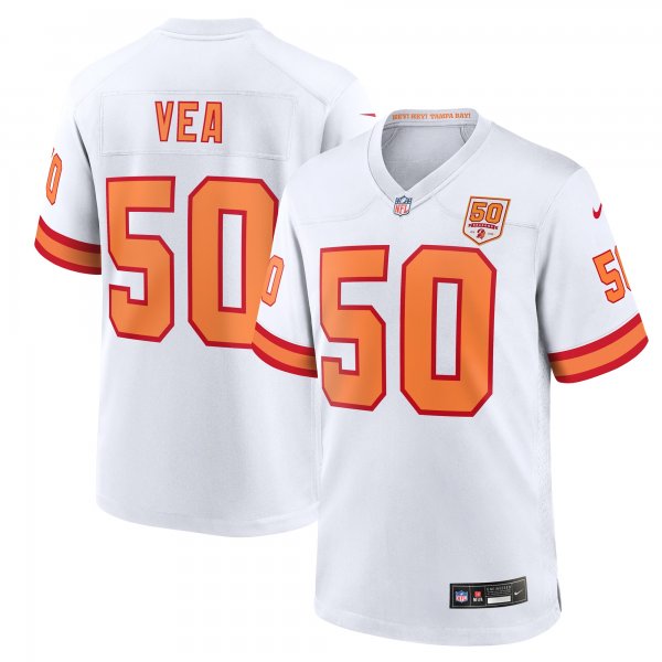 Men's '76 Tampa Bay Buccaneers #50 Vita Vea Nike White 50th Season Game Jersey