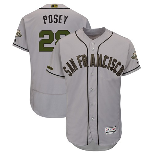 San Francisco Giants #28 Buster Posey Gray Flexbase Collection 2018 Memorial Day Stitched MLB Jersey