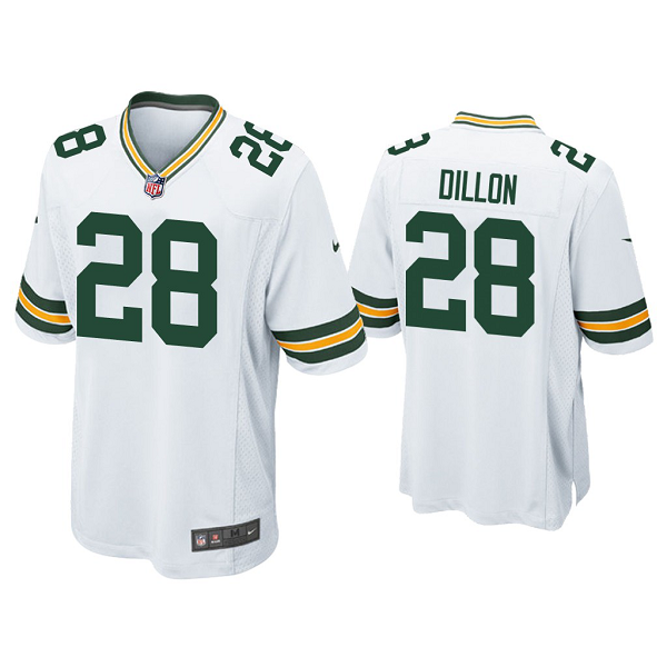 Men's #28 A.J. Dillon Green Bay Packers White 2020 NFL Draft Game Jersey