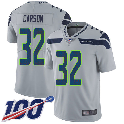 Seattle Seahawks #32 Chris Carson Grey Alternate Men's Stitched NFL 100th Season Vapor Limited Jersey