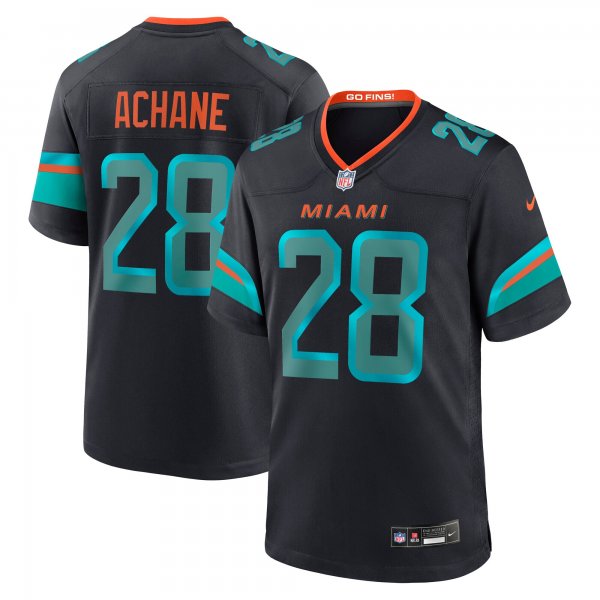 Men's #28 De' Von Achane Miami Dolphins Nike 2025 Rivalries Collection Game Pitch Blue Jersey