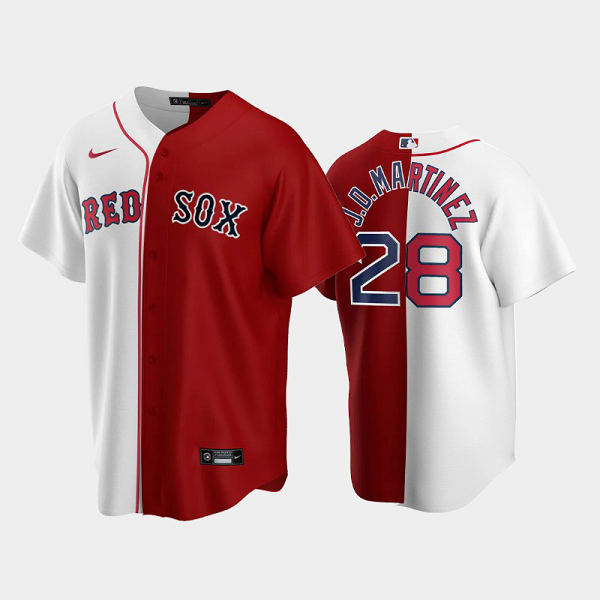 Men's Replica Boston Red Sox Home MLB Jersey #28 J.D. Martinez White-Red Split