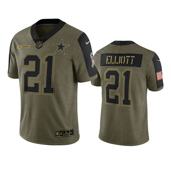 Dallas Cowboys Ezekiel Elliott Olive 2021 Salute To Service Limited Men's NFL Jersey