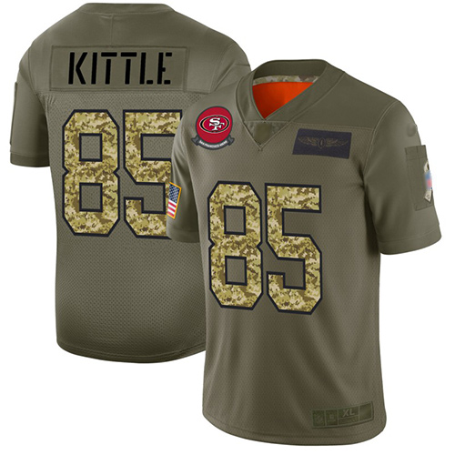 San Francisco 49ers #85 George Kittle Olive/Camo Men's Stitched NFL Limited 2019 Salute To Service Jersey