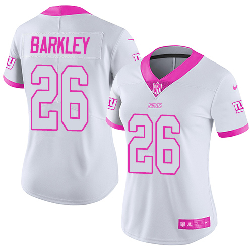 Nike New York Giants #26 Saquon Barkley White/Pink Women's Stitched NFL Limited Rush Fashion Jersey