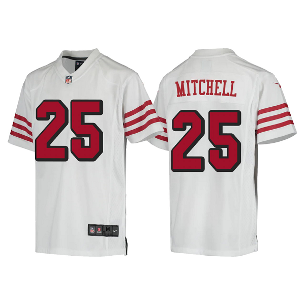 Youth San Francisco 49ers Elijah Mitchell #25 White Color Rush Limited Jersey