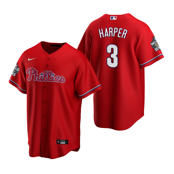 Men's Philadelphia Phillies Bryce Harper Red 2022 World Series Cool Base Jersey