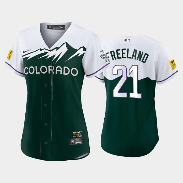 Women's #21 Kyle Freeland Colorado Rockies Replica Green 2022 City Connect MLB Jersey