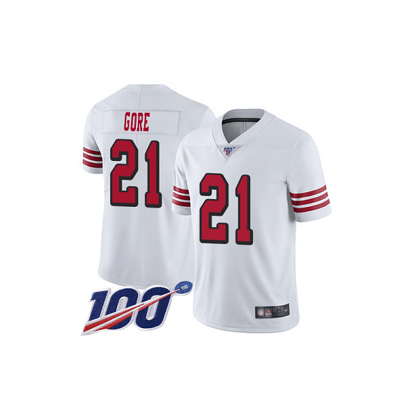 Men's Nike San Francisco 49ers #21 Frank Gore White 100th Season Rush Vapor Untouchable Jersey