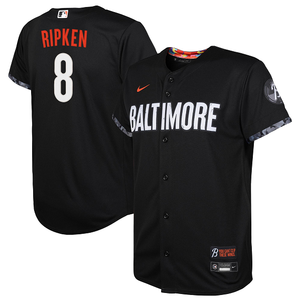 Youth Baltimore Orioles #8 Cal Ripken Nike Black 2023 City Connect Cool Base Player Jersey