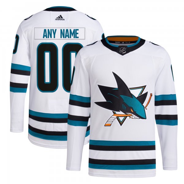 Men's San Jose Sharks  adidas White Away  Primegreen Custom Jersey