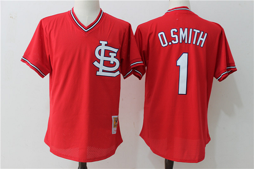 Mitchell and Ness St. Louis Cardinals #1 Ozzie Smith Red MLB Jersey