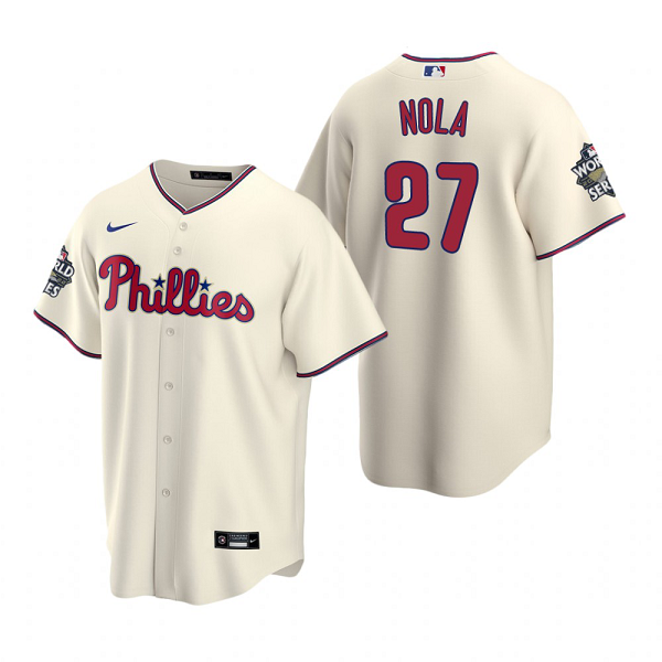 Men's Philadelphia Phillies Aaron Nola Cream 2022 World Series Cool Base Jersey