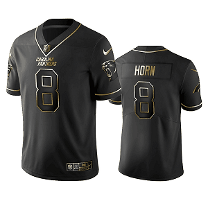 Men's Carolina Panthers #8 Jaycee Horn Black Golden Edition Vapor Limited Jersey