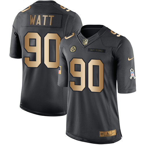 Nike Pittsburgh Steelers #90 T. J. Watt Black Youth Stitched NFL Limited Gold Salute to Service Jersey