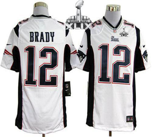 Nike New England Patriots #12 Tom Brady White Super Bowl XLIX Men's Stitched NFL Game Jersey