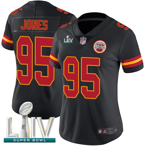 Kansas City Chiefs #95 Chris Jones Black Super Bowl LIV Bound Women's Stitched NFL Limited Rush Jersey