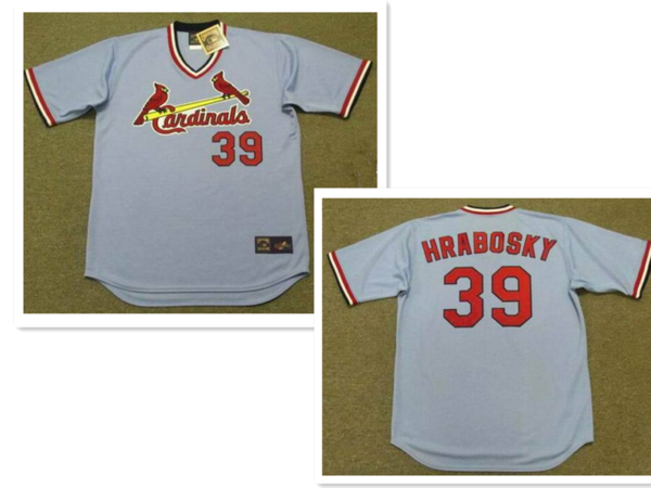 Men's St. Louis Cardinals #39 AL HRABOSKY 1975 Majestic Cooperstown Away Light Blue Jersey