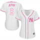 New York Yankees #2 Derek Jeter White/Pink Fashion Women's Stitched MLB Jersey