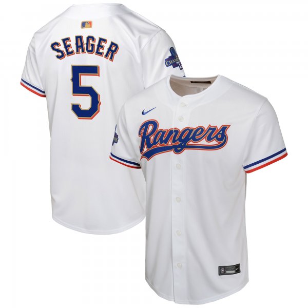 Youth Texas Rangers #5 Corey Seager Nike White 2024 Gold Collection Limited Player Jersey