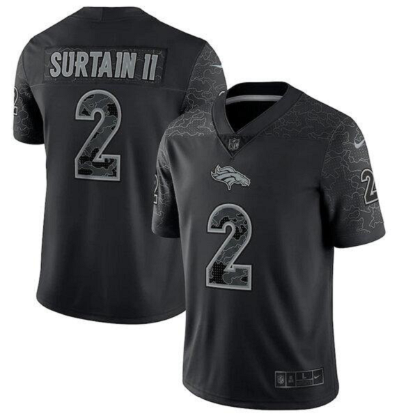 Men's Denver Broncos #2 Patrick Surtain II Nike Black Player Reflective Limited NFL Jersey