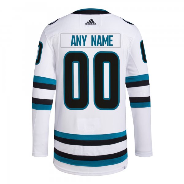 Men's San Jose Sharks  adidas White Away  Primegreen Custom Jersey