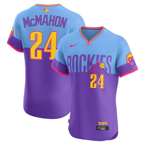 Men's #24 Ryan McMahon Colorado Rockies Nike 2025 City Connect Elite Player Purple/Light Blue Jersey