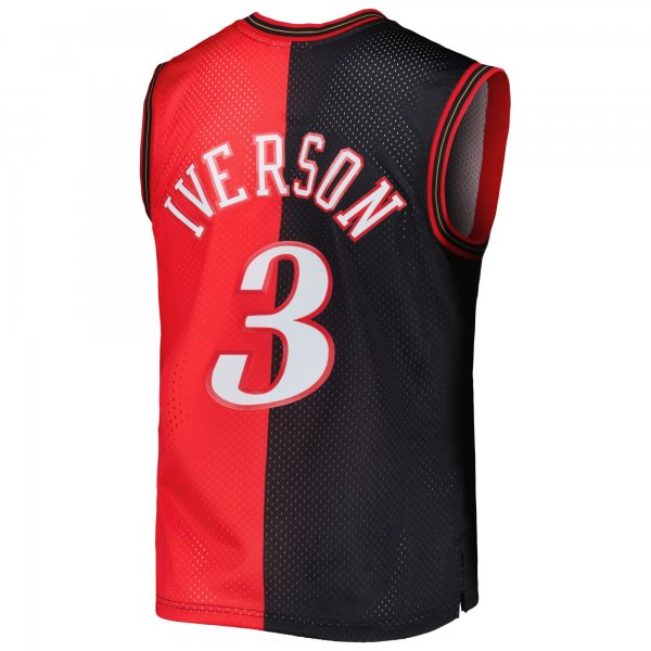 Men's Philadelphia 76ers Allen Iverson Mitchell & Ness Black/Red Hardwood Classics 2000/01 Split Swingman Jersey