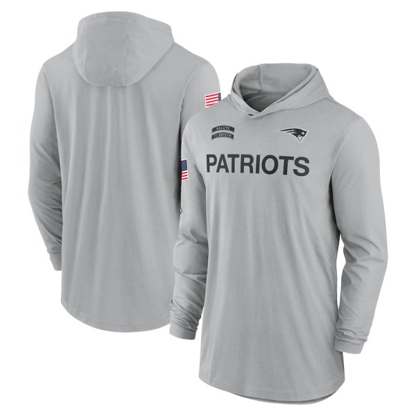 Men's Nike Gray New England Patriots 2024 Salute to Service Lightweight Performance Long Sleeve Hoodie T-Shirt