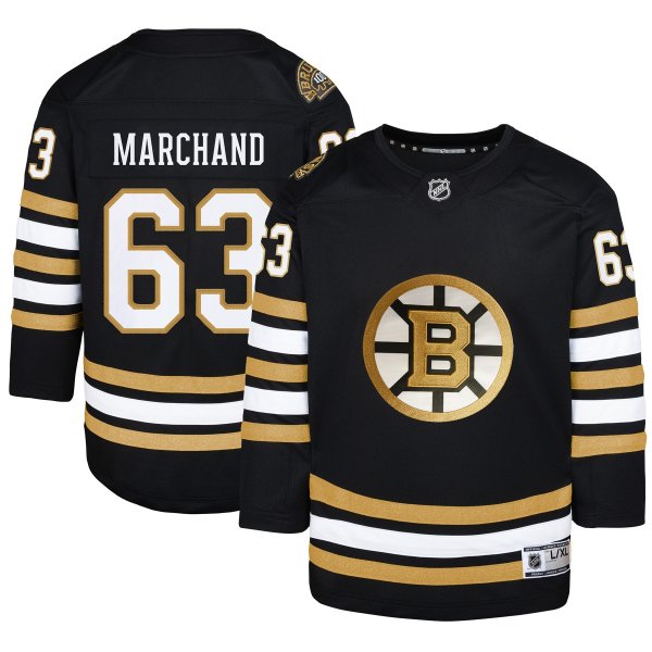 Youth Boston Bruins Brad Marchand Black 100th Anniversary Premier Player Jersey