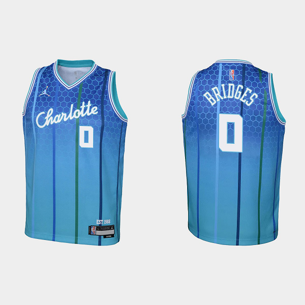 Youth Charlotte Hornets #0 Miles Bridges 2021-22 75th Anniversary City Blue NBA Jersey