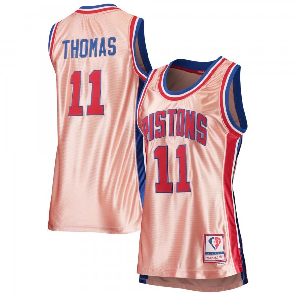 Women's Detroit Pistons Isiah Thomas Mitchell & Ness Pink 75th Anniversary Rose Gold 1982 Swingman Jersey