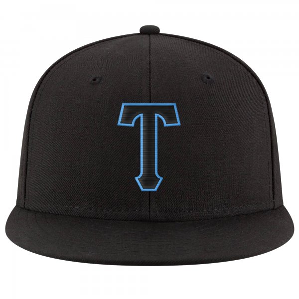 Custom Black Black-Powder Blue Stitched Adjustable Snapback Hat