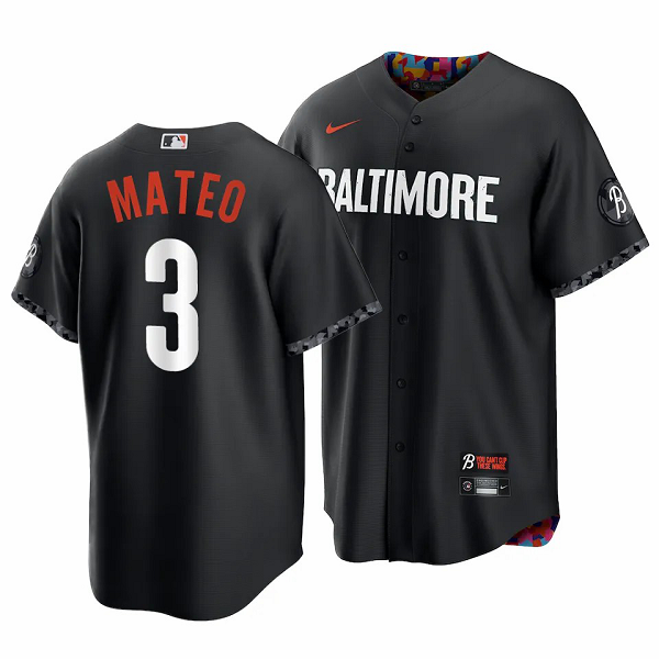 Men's Baltimore Orioles #3 Jorge Mateo 2023 City Connect Black Cool Base Jersey