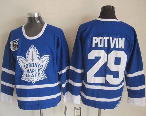 Toronto Maple Leafs #29 Felix Potvin Blue 75th CCM Throwback Stitched NHL Jersey