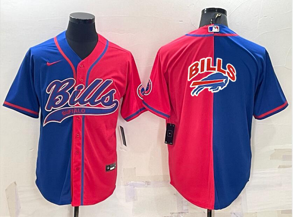 Men's Buffalo Bills Blank Red Royal Split Stitched Baseball Cool Base Jersey