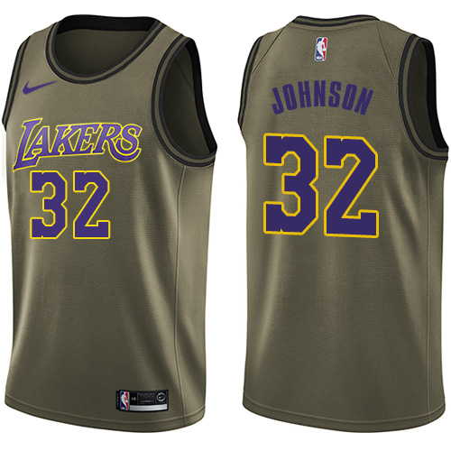 Nike Men's Los Angeles Lakers #32 Magic Johnson Green Salute to Service Swingman NBA Jersey