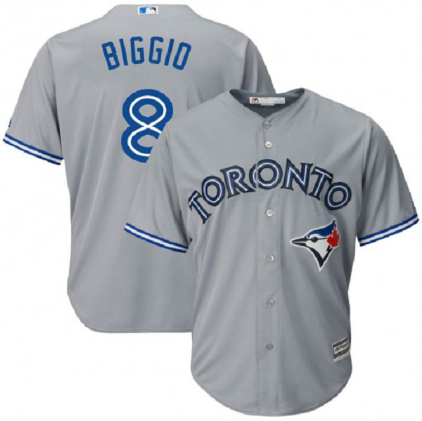 Men's Toronto Blue Jays #8 Cavan Biggio Replica Gray Cool Base Road Jersey