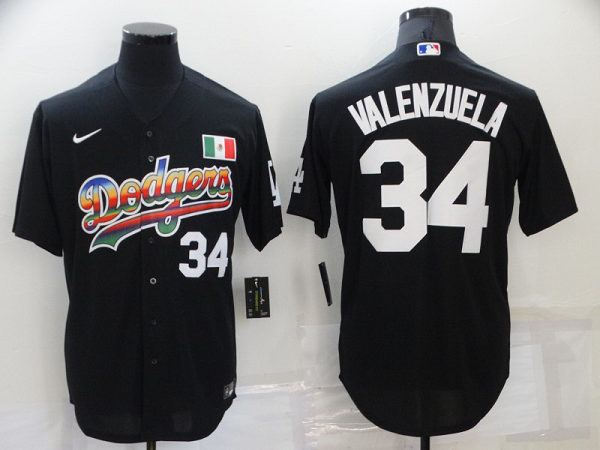 Men's Nike Los Angeles Dodgers #34 Fernando Valenzuela Black Stitched Cool Base MLB Jersey