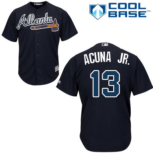 Atlanta Braves #13 Ronald Acuna Jr. Navy Blue Cool Base Stitched Youth MLB Jersey