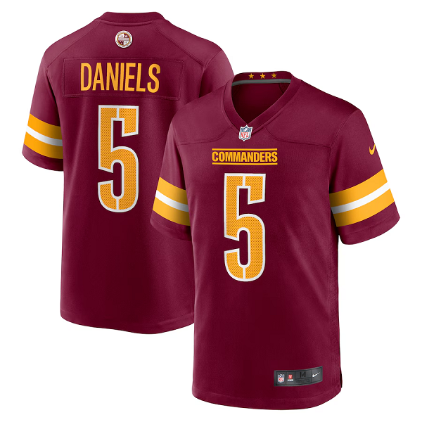 Men's Washington Commanders #5 Jayden Daniels Nike Burgundy 2024 NFL Draft First Round Pick Player Game Jersey