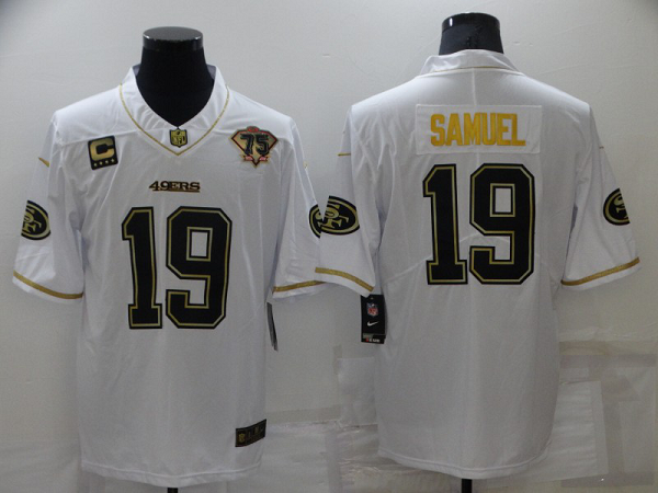 Men's Nike San Francisco 49ers #19 Deebo Samuel White NFL 75th Anniversary Golden Stitched Limited Jersey