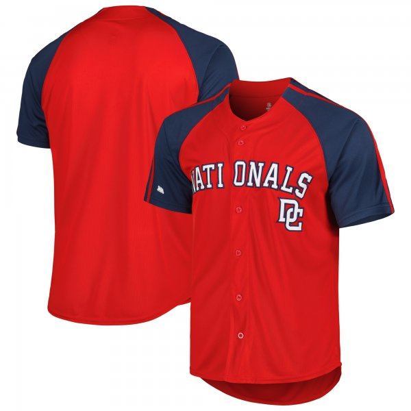 Men's Washington Nationals Stitches Red Button-Down Raglan Fashion Jersey