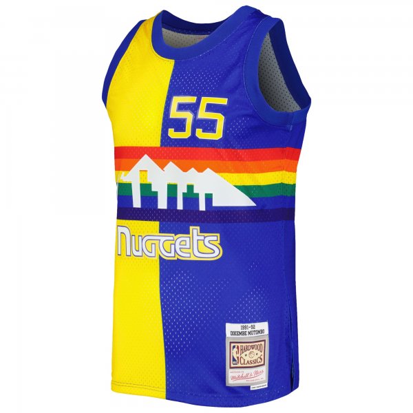 Men's Denver Nuggets Dikembe Mutombo Mitchell & Ness Royal/Gold Hardwood Classics 1991/92 Split Swingman Jersey