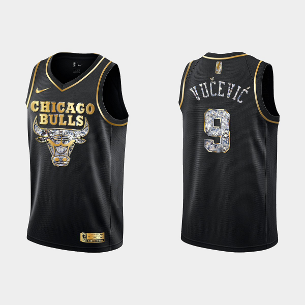 Men's Chicago Bulls 2022 NBA Playoffs Nikola Vucevic #9 Diamond Edition Retro Logo Black Jersey