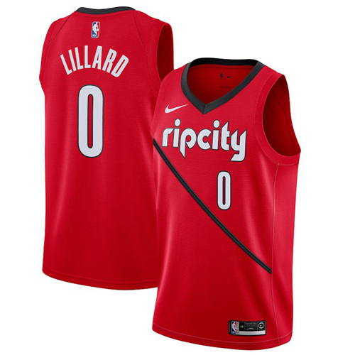 Nike Men's Portland Trail Blazers #0 Damian Lillard Red Swingman Earned Edition NBA Jersey