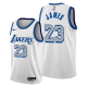 Los Angeles Lakers #23 LeBron James White 2020-21 City Edition New Blue Silver Logo Men's Jersey